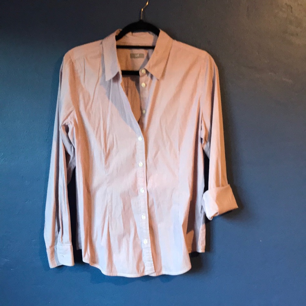 Deep red pinstripe blouse. Jjill